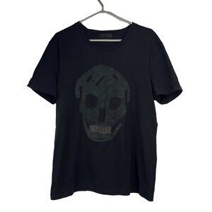 *RARE* ALEXANDER MCQUEEN Suede‎ Skull Dark Green Appliqué Italy Black T-Shirt XL
